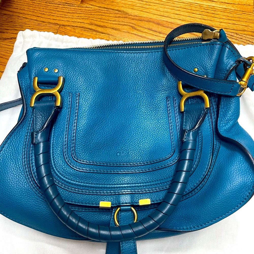 Chloe Blue Crossbody Bag with Gold Accents